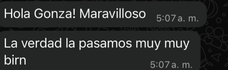 Captura original del mensaje de un cliente de Vil Sonidos, referencia 4